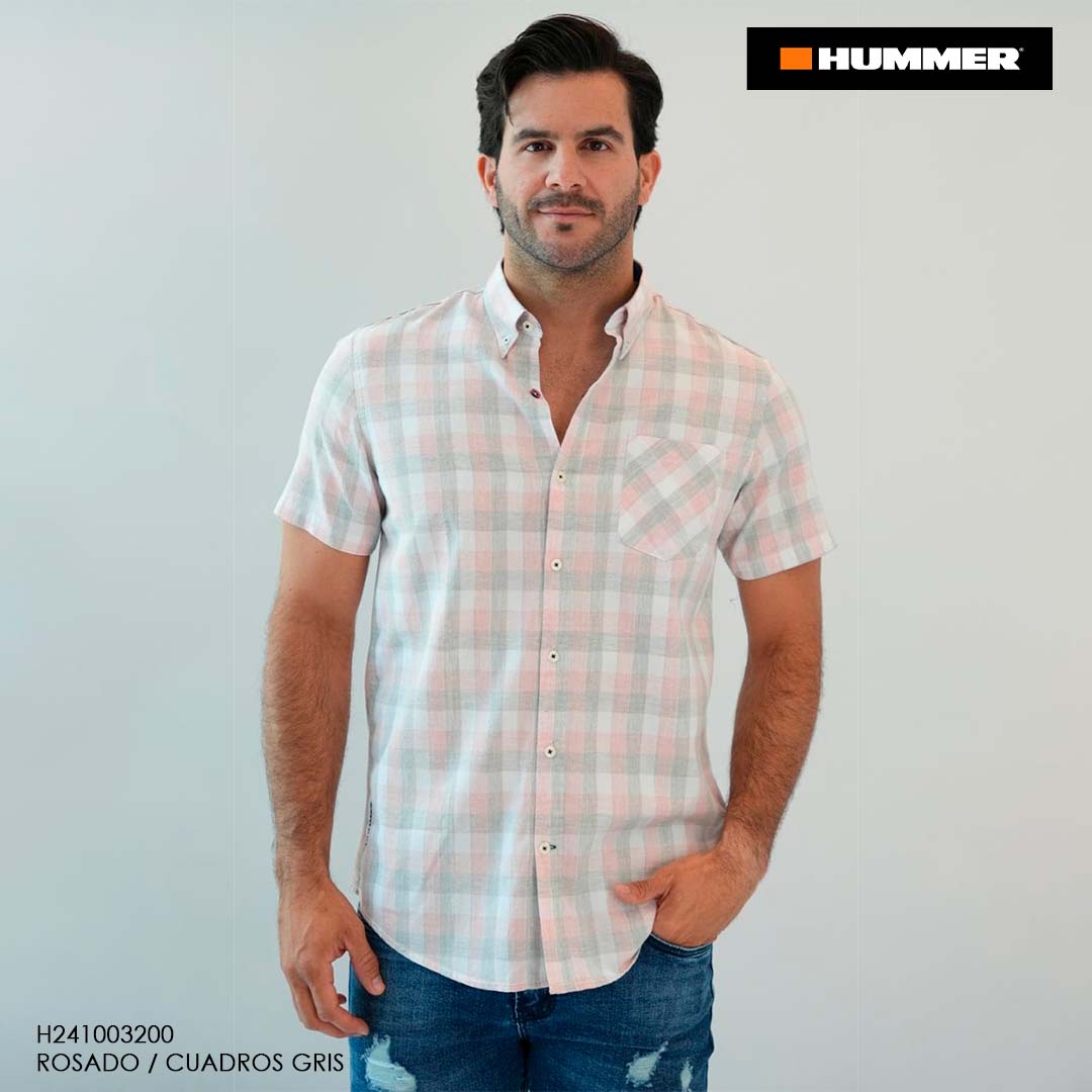 CAMISA HUMMER MC 3200 / ROSADO - CUADOS GRIS
