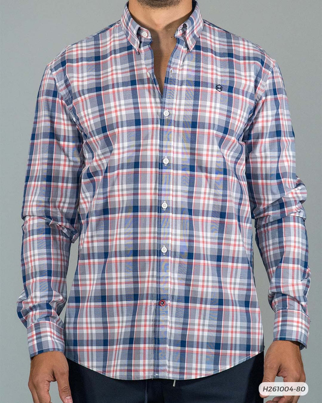 GT CAMISA ML H261004-80 HUMMER AZUL CUADROS ROJO/BLANCO