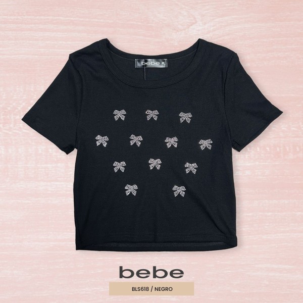 BLUSA MODA CROP TOP BEBE BLS618 / NEGRO
