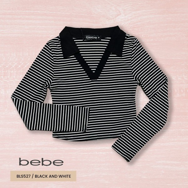 BLUSA MODA ML CROP TOP BEBE BLS527 NEGRO/LINEAS