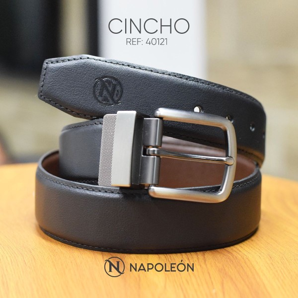 CINCHO NAPOLEON NEGRO/CAFE OSCURO REVERSIBLE