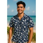 CAMISA MC HUMMER XL / NAVY/FLORES BLANCAS