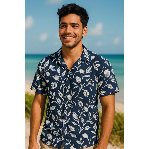 CAMISA MC HUMMER XL / NAVY/FLORES BLANCAS