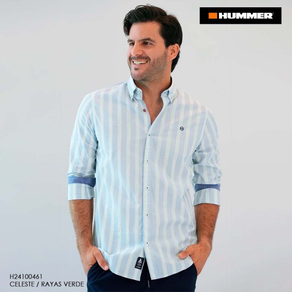 CAMISA HUMMER ML 461 / CELESTE - RAYAS VERDE