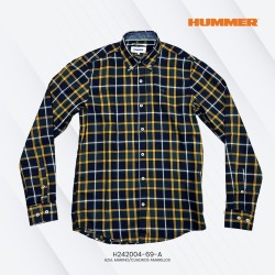 CAMISA ML HUMMER  0468A AZUL MARINO/CUADROS AMARILLO