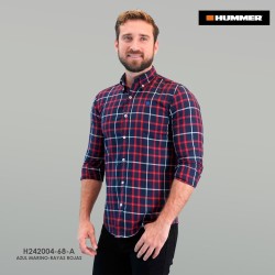CAMISA ML HUMMER  0468A AZUL MARINO/CUADROS ROJO