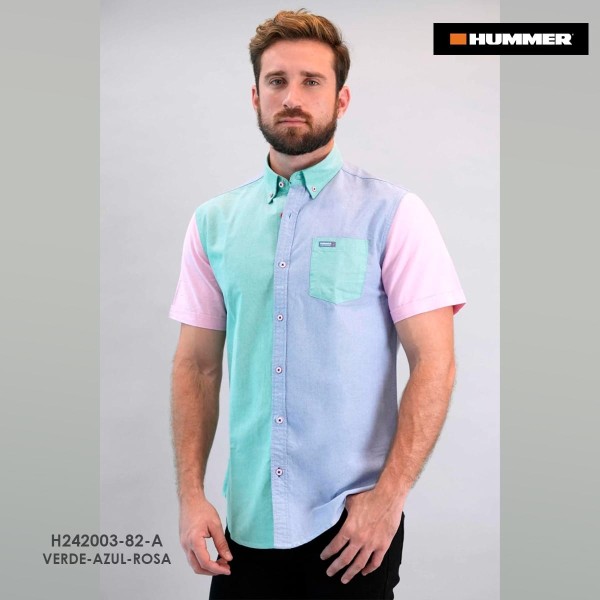 CAMISA MC HUMMER 0382A VERDE/CELESTE
