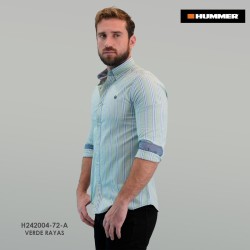CAMISA ML HUMMER 0472A VERDE/RAYAS