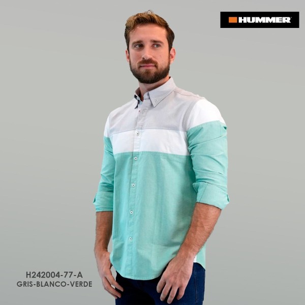 CAMISA ML HUMMER 00477A GRIS/BLANCO/VERDE