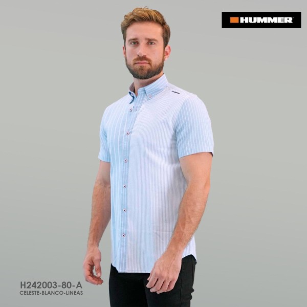 CAMISA MC HUMMER  0380A CELESTE/RAYAS