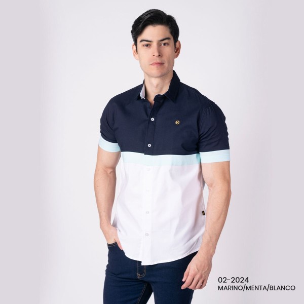 CAMISA NAPOLEÓN NA-02-2024  AZUL MARINO/MENTA/BLANCO