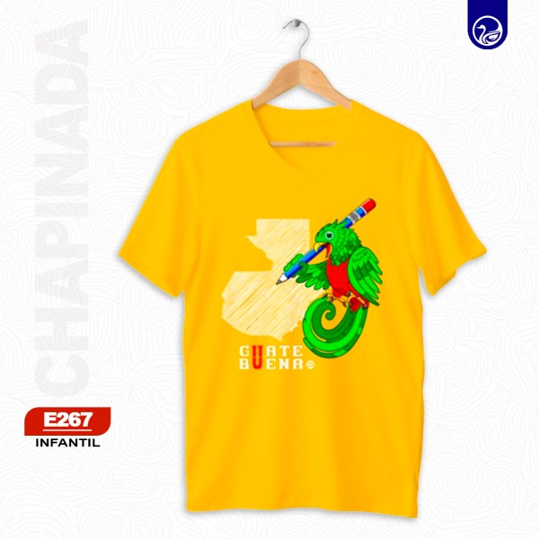 PLAYERA CHAPINADA NIÑO PC E267 GUATE BUENA/MAPA QUETZAL