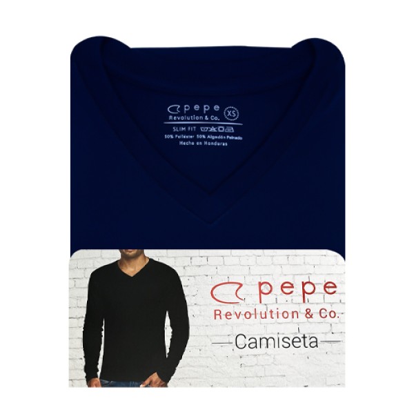 Playera Manga larga Cuello V Azul marinero 