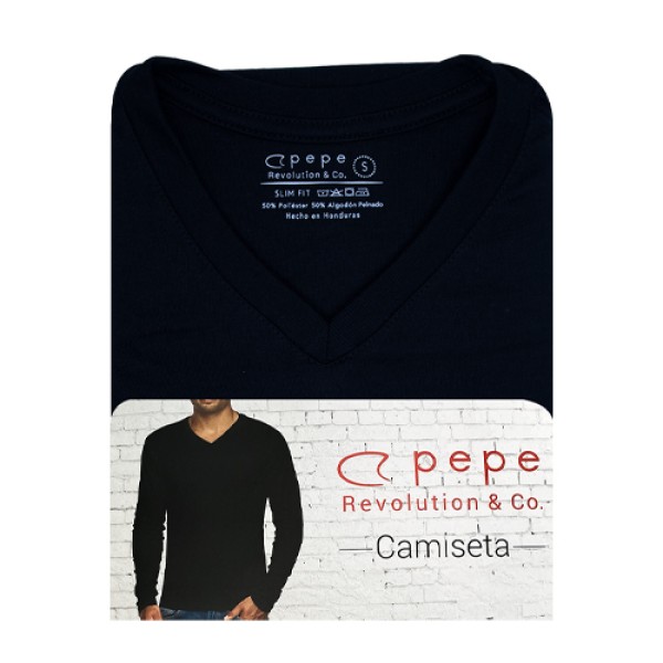 Playera Manga Larga cuello V negro  